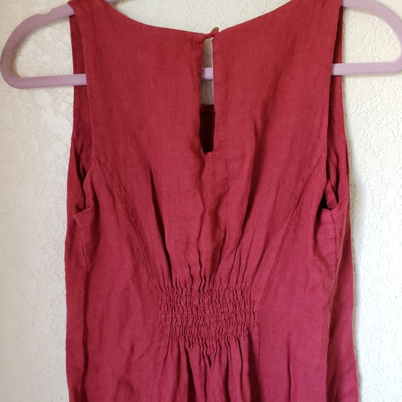 Piazza Del Tempio Burgundy Linen Raw Hem Accent Keyhole Back Dress Size Small - Picture 5 of 6